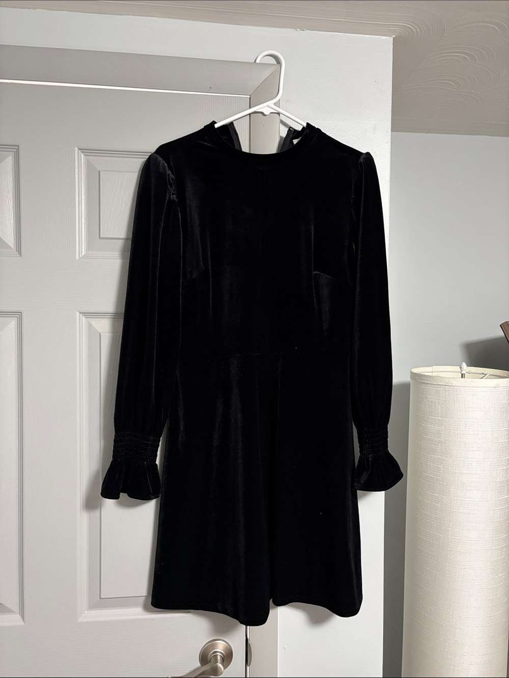 LOFT Black Velvet Long Sleeve Mini Dress